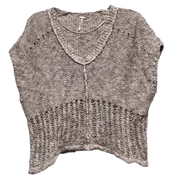 Free People Rare Knit Marled Oatmeal Short Sleeve Sweater - Picture 3 of 11